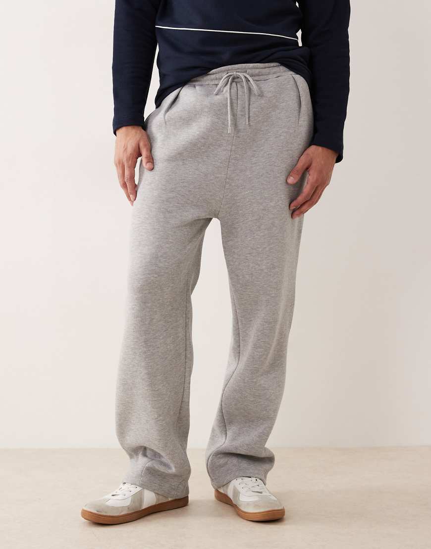 ASOS DESIGN - Jogginghose in meliertem Grau mit weitem Bein und abgenähter Saumfalte von ASOS DESIGN