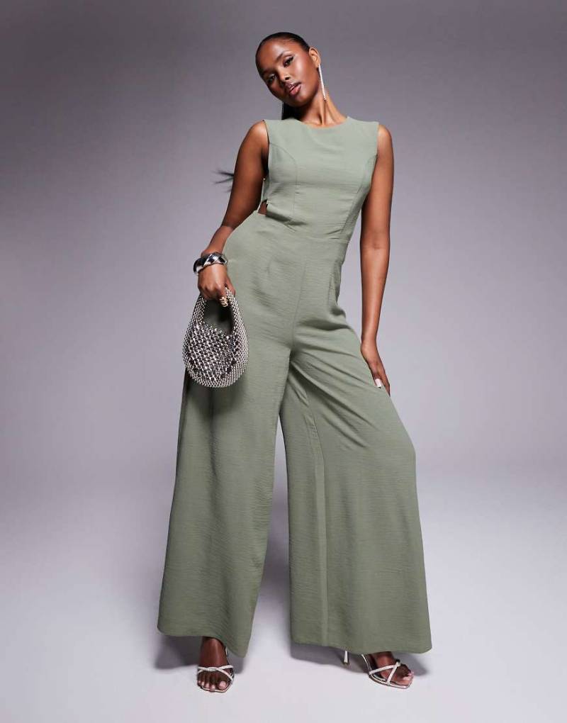 ASOS DESIGN - Jumpsuit in Khaki mit weitem Bein und Schnallendetail-Grün von ASOS DESIGN