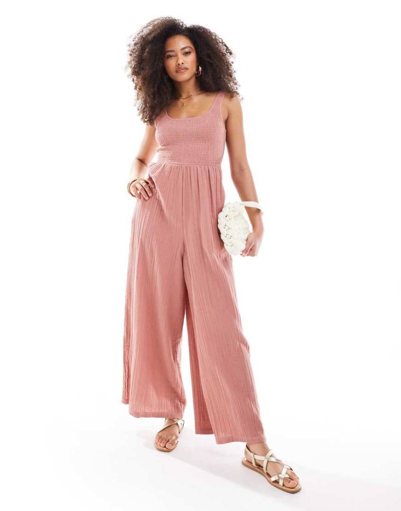 ASOS DESIGN - Jumpsuit in Mauve mit U-Ausschnitt und weitem Bein-Lila von ASOS DESIGN