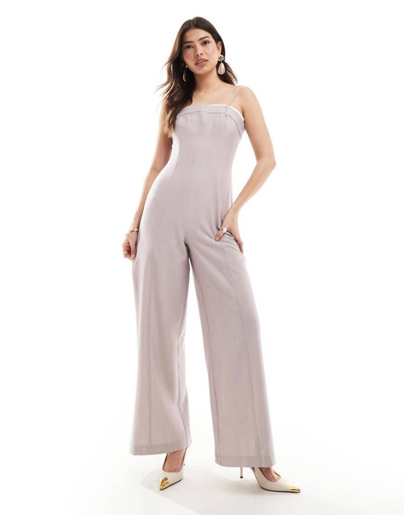 ASOS DESIGN - Jumpsuit in Stein mit weitem Bein und farblich abgesetztem Einsatz-Neutral von ASOS DESIGN