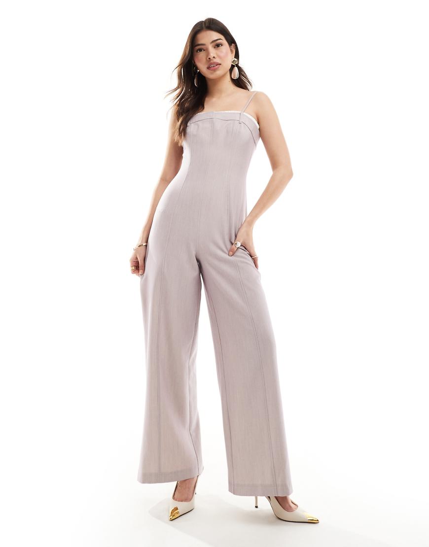 ASOS DESIGN - Jumpsuit in Stein mit weitem Bein und farblich abgesetztem Einsatz-Neutral von ASOS DESIGN