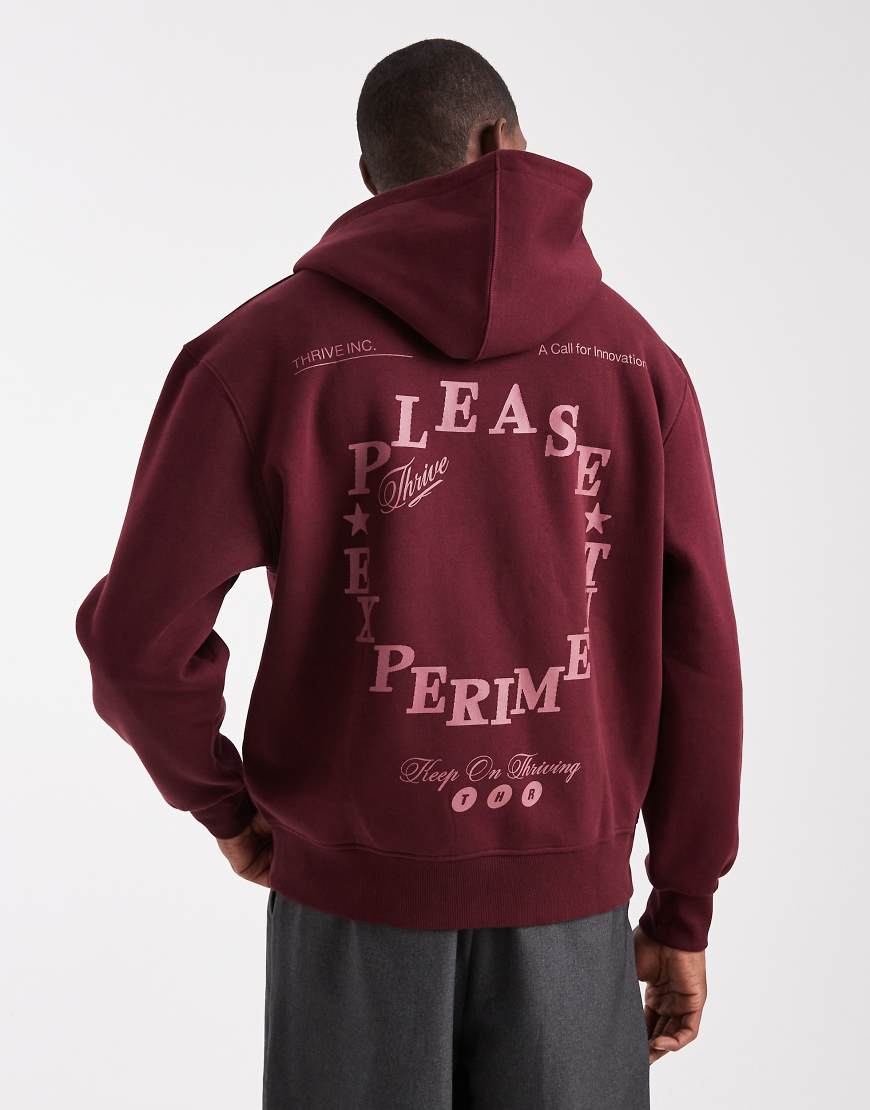 ASOS DESIGN - Kapuzenpullover in Burgunderrot mit Rückenaufdruck und Kontrastnähten von ASOS DESIGN