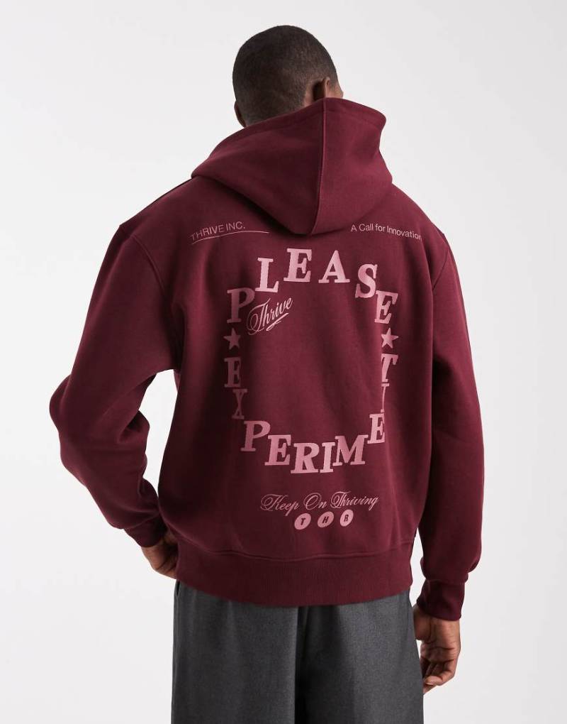 ASOS DESIGN - Kapuzenpullover in Burgunderrot mit Rückenaufdruck und Kontrastnähten von ASOS DESIGN