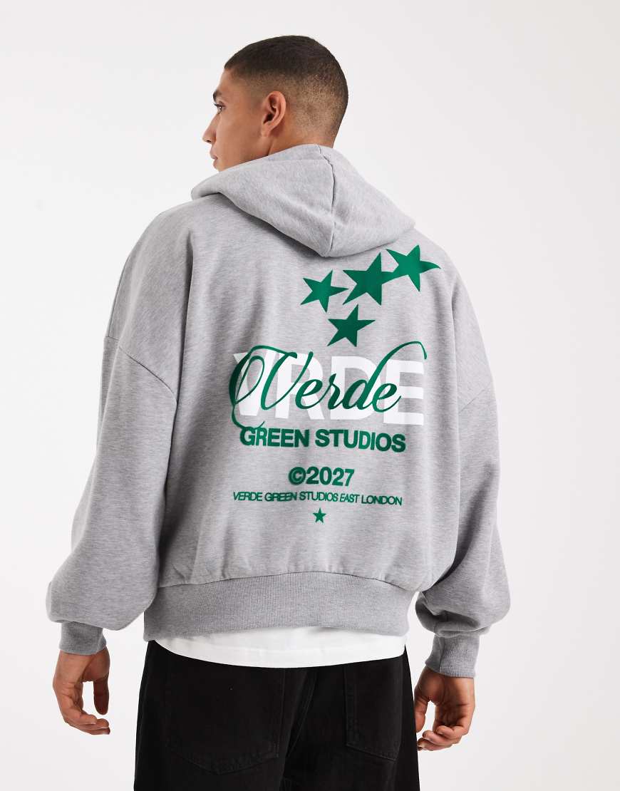 ASOS DESIGN - Kapuzenpullover in Grau meliert mit Print und extremer Oversize-Passform von ASOS DESIGN