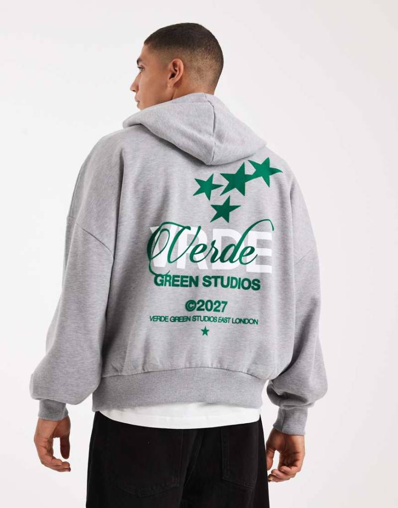 ASOS DESIGN - Kapuzenpullover in Grau meliert mit Print und extremer Oversize-Passform von ASOS DESIGN