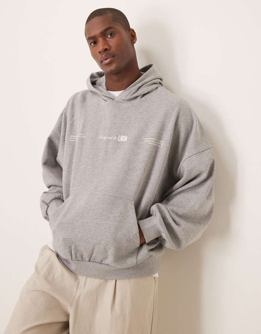 ASOS DESIGN - Kapuzenpullover in Grau meliert mit Rückenprint und extremer Oversize-Passform ASOS DESIGN - Kapuzenpullover in Grau meliert mit Rückenprint und extremer Oversize-Passform von ASOS DESIGN