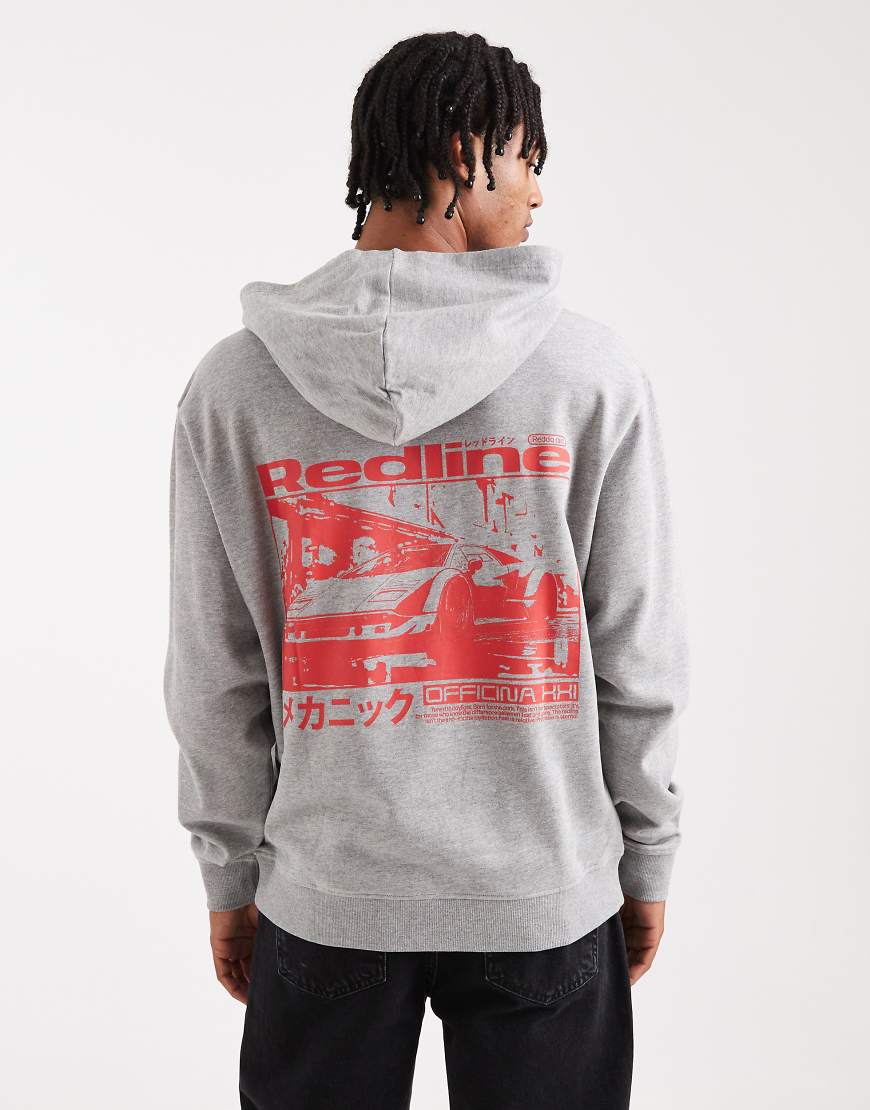 ASOS DESIGN - Kapuzenpullover in Grau meliert mit rotem Auto-Print von ASOS DESIGN