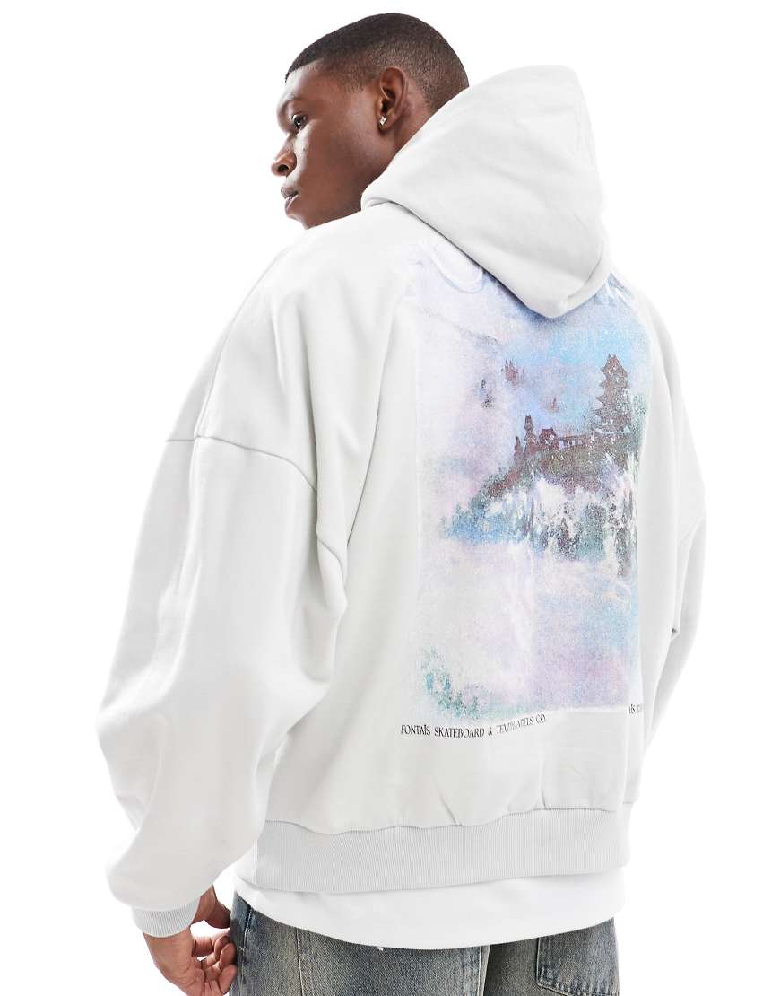 ASOS DESIGN - Kapuzenpullover in Grau mit extremem Oversize-Schnitt mit Berg-Rückenprint ASOS DESIGN - Kapuzenpullover in Grau mit extremem Oversize-Schnitt mit Berg-Rückenprint von ASOS DESIGN