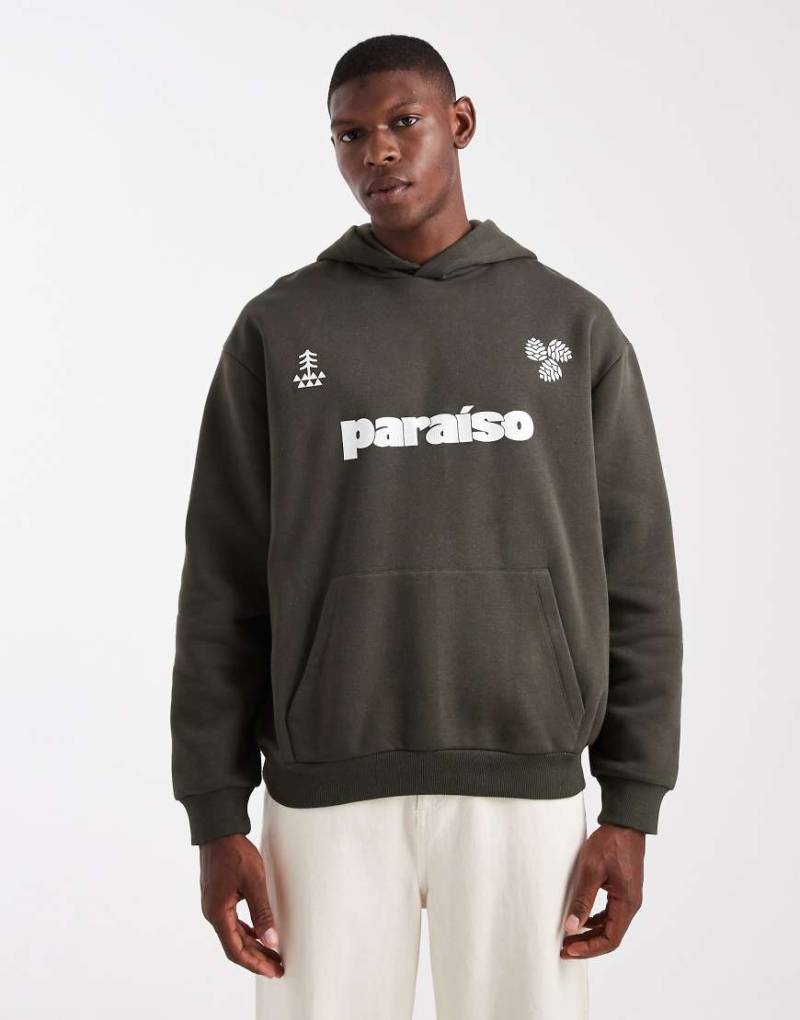 ASOS DESIGN - Oversize-Kapuzenpullover in Grün mit Sport-Print von ASOS DESIGN