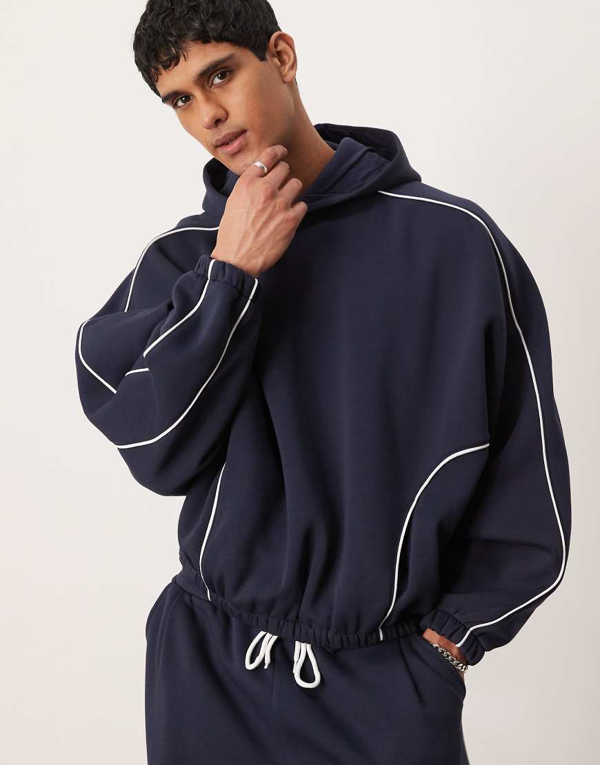 ASOS DESIGN - Kapuzenpullover in Marineblau mit Paspelierung und extremem Oversize-Schnitt, Kombiteil ASOS DESIGN - Kapuzenpullover in Marineblau mit Paspelierung und extremem Oversize-Schnitt, Kombiteil von ASOS DESIGN
