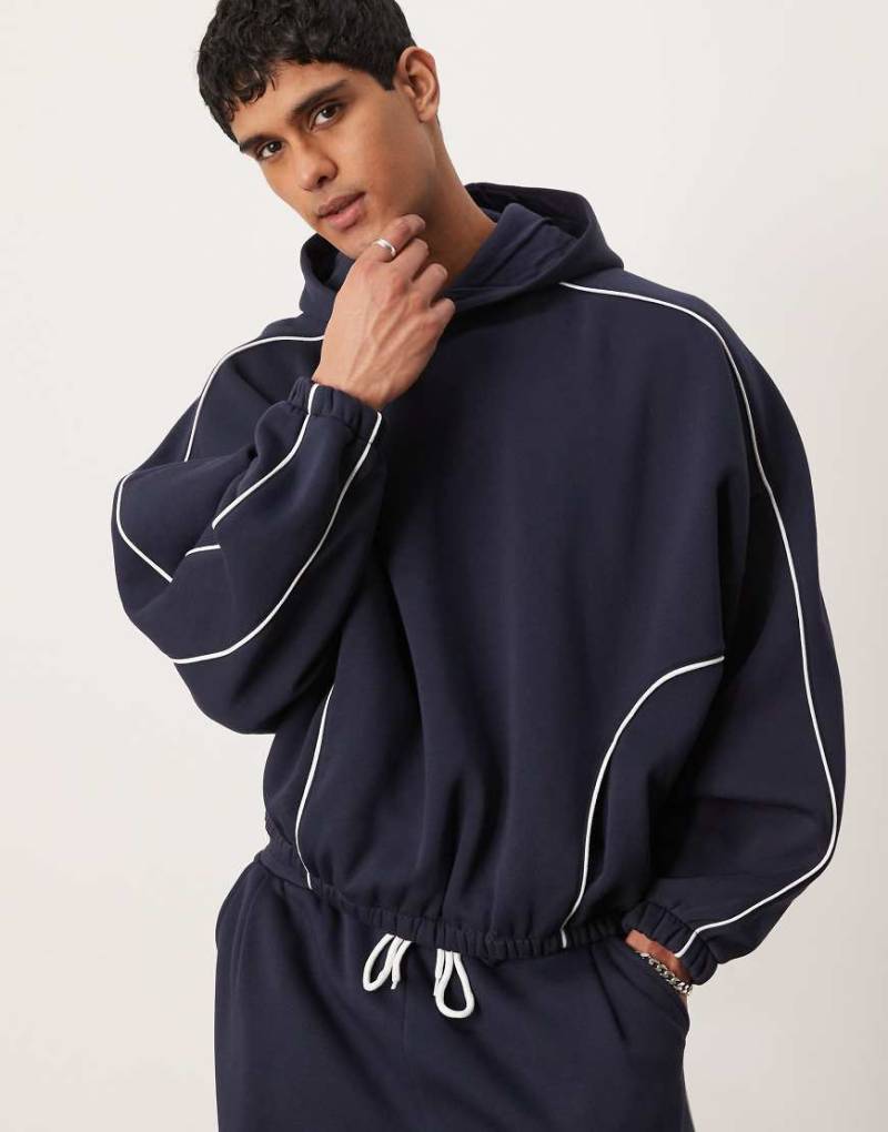 ASOS DESIGN - Kapuzenpullover in Marineblau mit Paspelierung und extremem Oversize-Schnitt, Kombiteil von ASOS DESIGN