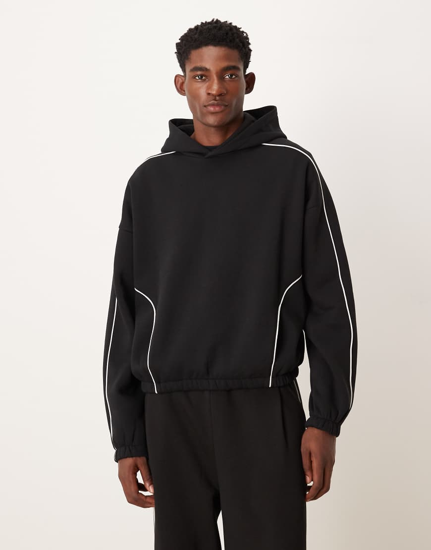 ASOS DESIGN - Kapuzenpullover in Schwarz mit Paspelierung und extremem Oversize-Schnitt, Kombiteil von ASOS DESIGN