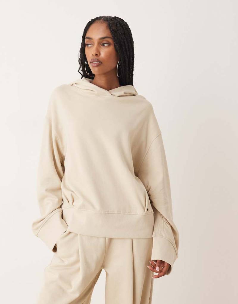 ASOS DESIGN - Kapuzenpullover in Taupe mit Waffelstruktur-Einsatz, Kombiteil-Neutral von ASOS DESIGN