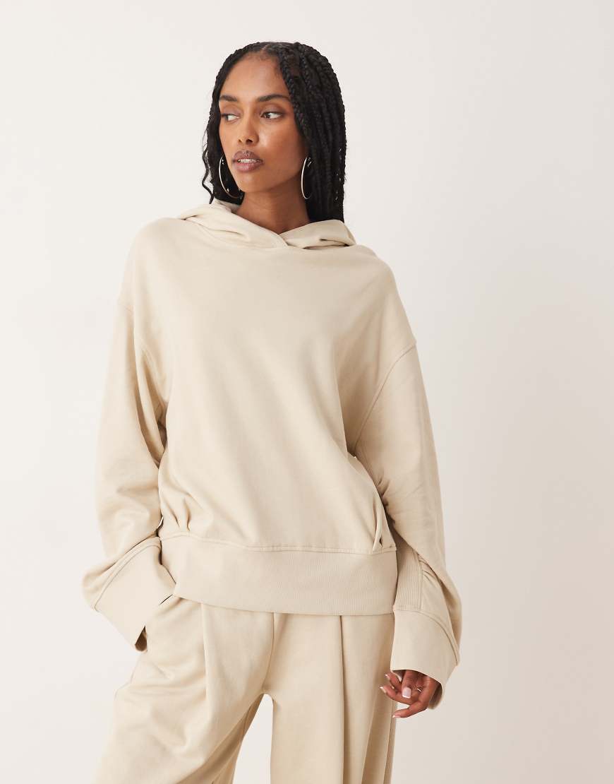 ASOS DESIGN - Kapuzenpullover in Taupe mit Waffelstruktur-Einsatz, Kombiteil-Neutral von ASOS DESIGN