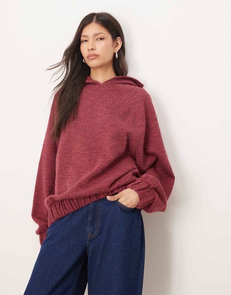ASOS DESIGN - Kapuzenpullover in meliertem Burgunderrot mit Bindedetail am Saum-Rosa von ASOS DESIGN