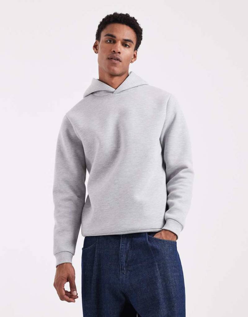 ASOS DESIGN - Kapuzenpullover in meliertem Grau aus neoprenartigem Stoff von ASOS DESIGN