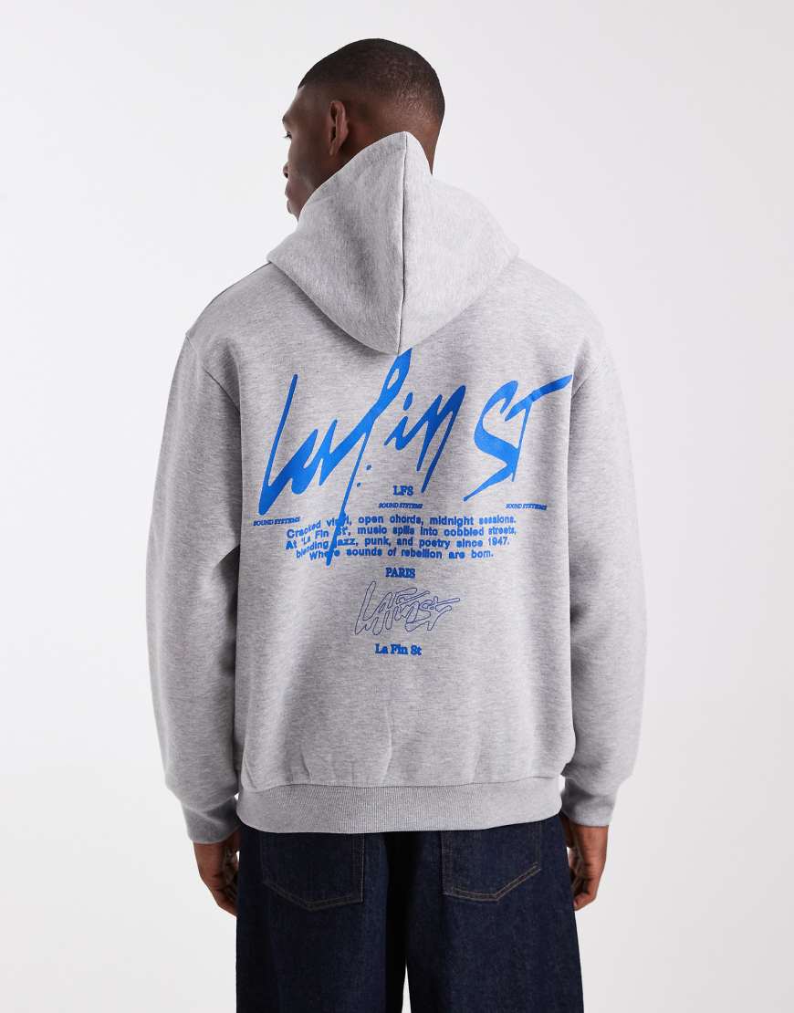 ASOS DESIGN - Kapuzenpullover in meliertem Grau mit Textprint von ASOS DESIGN