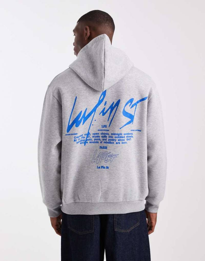 ASOS DESIGN - Kapuzenpullover in meliertem Grau mit Textprint von ASOS DESIGN