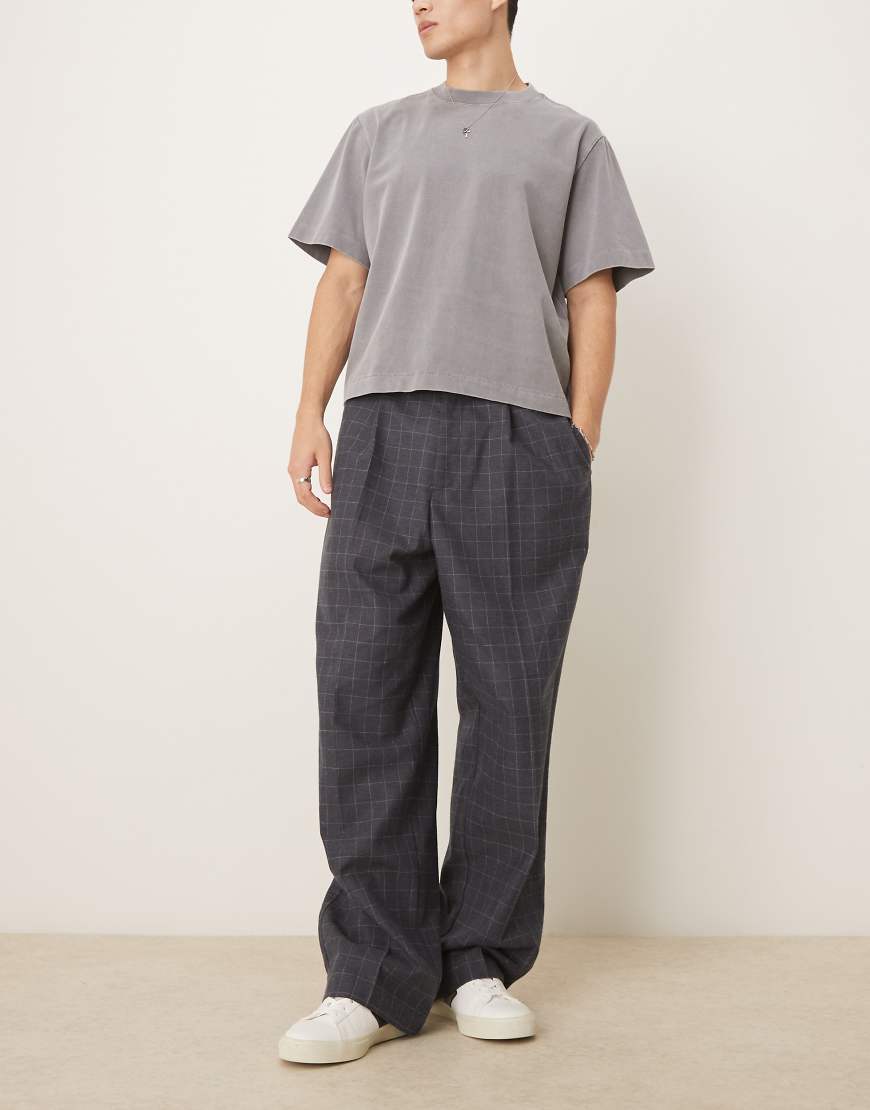 ASOS DESIGN - Karierte Hose mit weitem Bein-Marineblau von ASOS DESIGN
