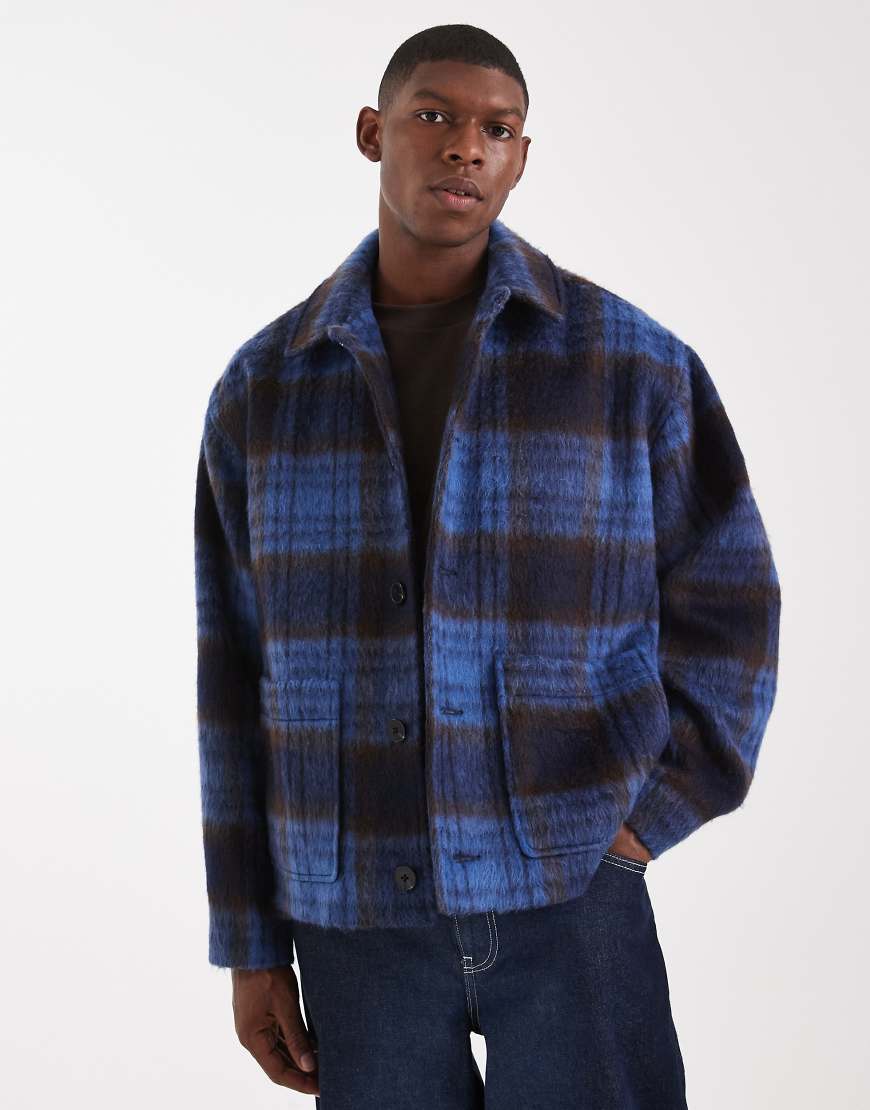 ASOS DESIGN - Karierte Oversize-Jacke in blauer Wolloptik von ASOS DESIGN
