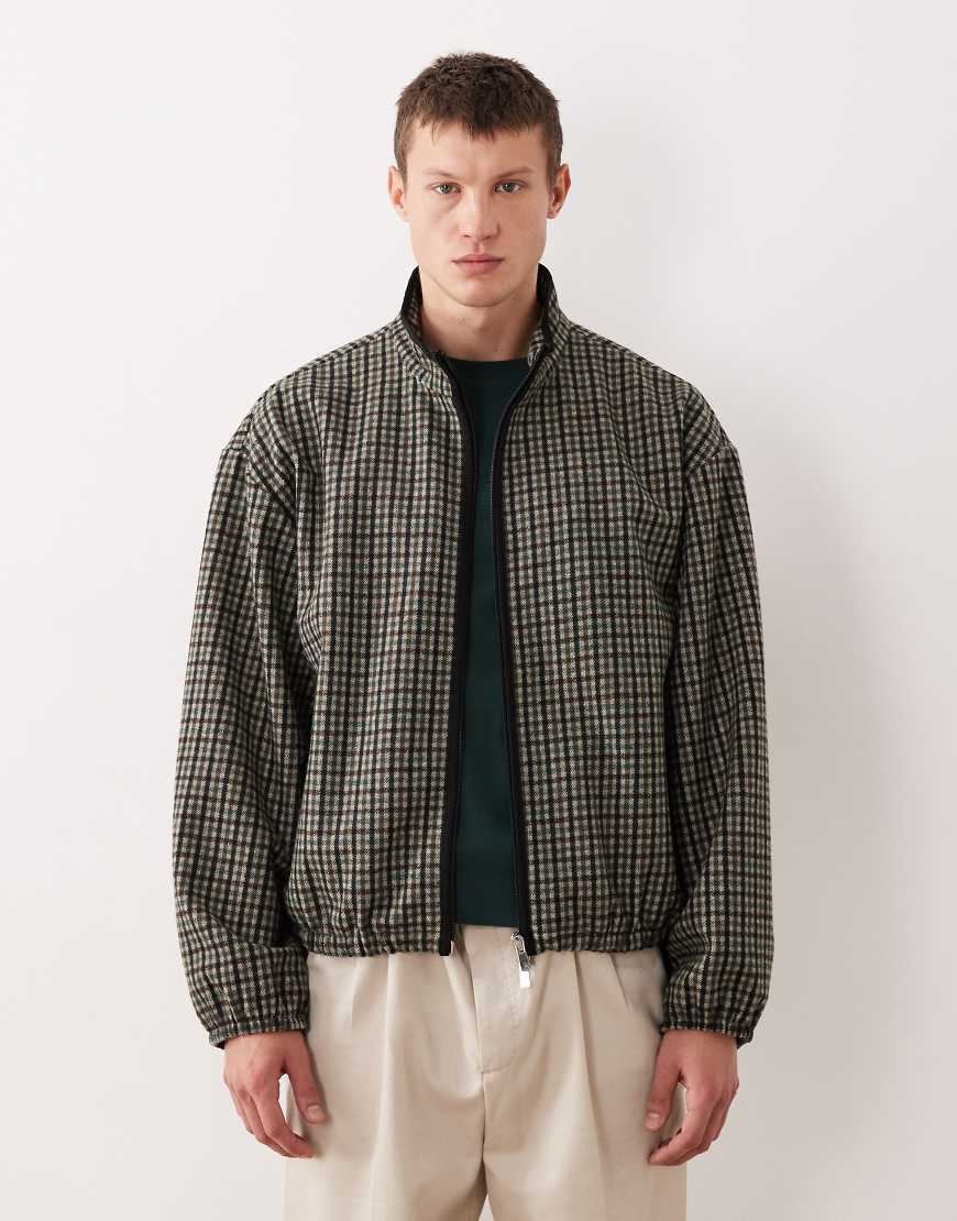 ASOS DESIGN - Karierte Oversize-Trainingsjacke in grüner Wolloptik von ASOS DESIGN