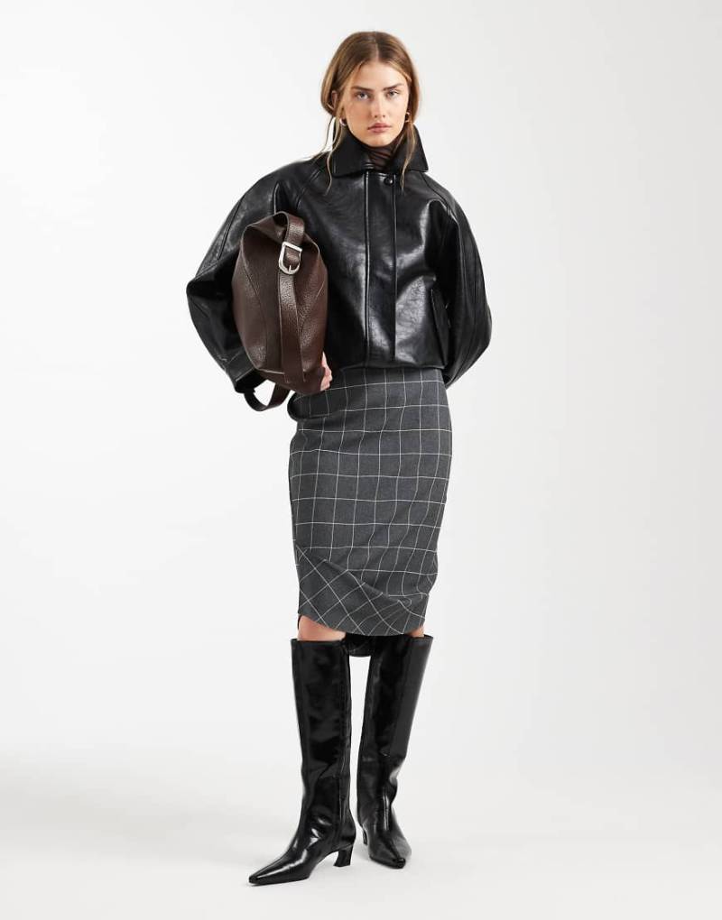 ASOS DESIGN - Karierter Bleistiftrock in Grau mit gestecktem Detail-Bunt von ASOS DESIGN