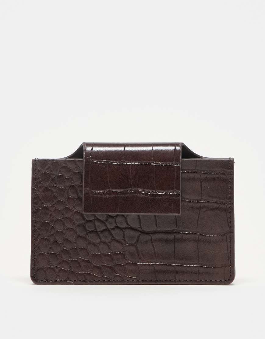 ASOS DESIGN - Kartenetui in Schokobraun mit strukturiertem Kroko-Muster von ASOS DESIGN