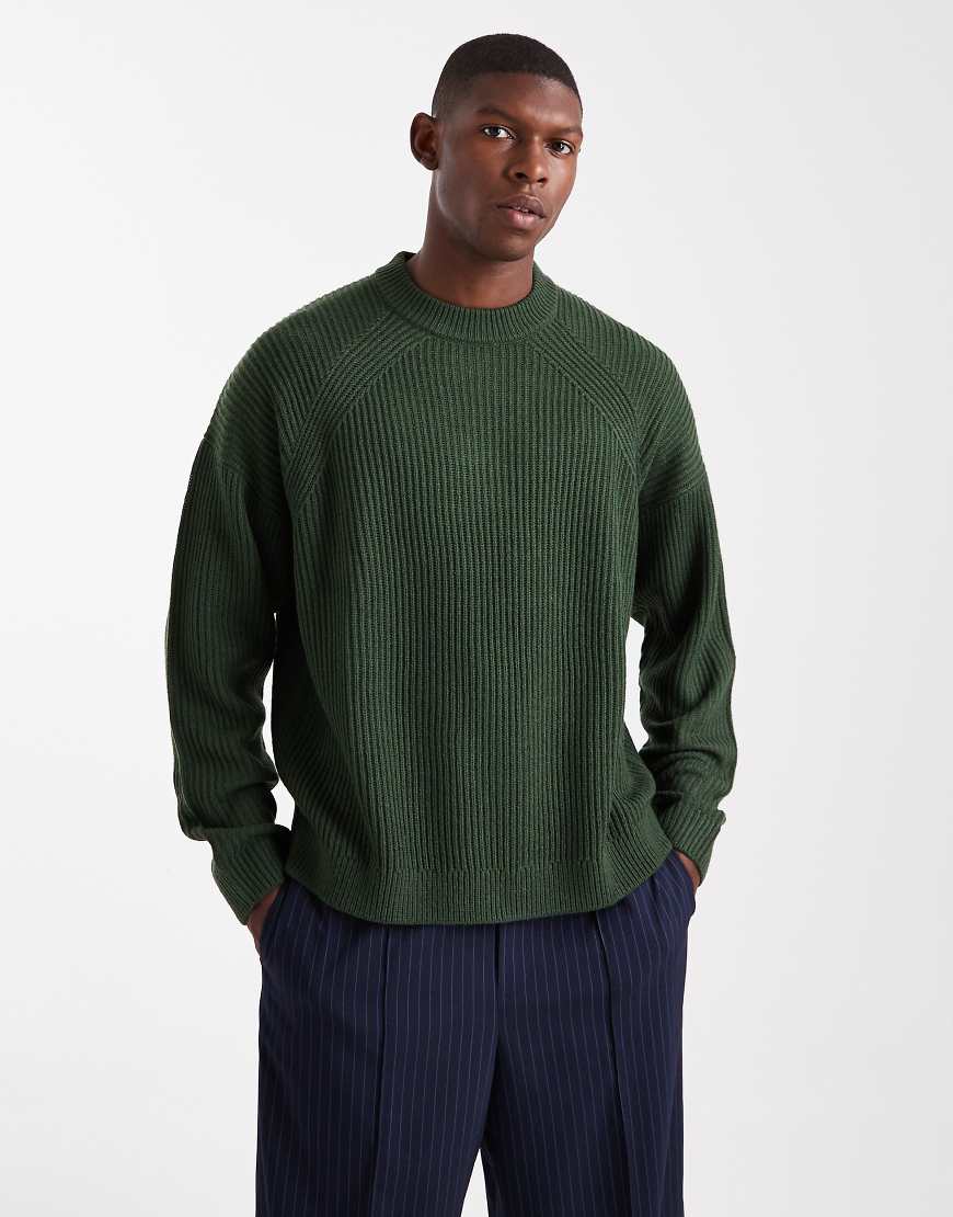 ASOS DESIGN - Kastig geschnittener Oversize-Strickpullover in Dunkelgrün mit Rippmuster ASOS DESIGN - Kastig geschnittener Oversize-Strickpullover in Dunkelgrün mit Rippmuster von ASOS DESIGN