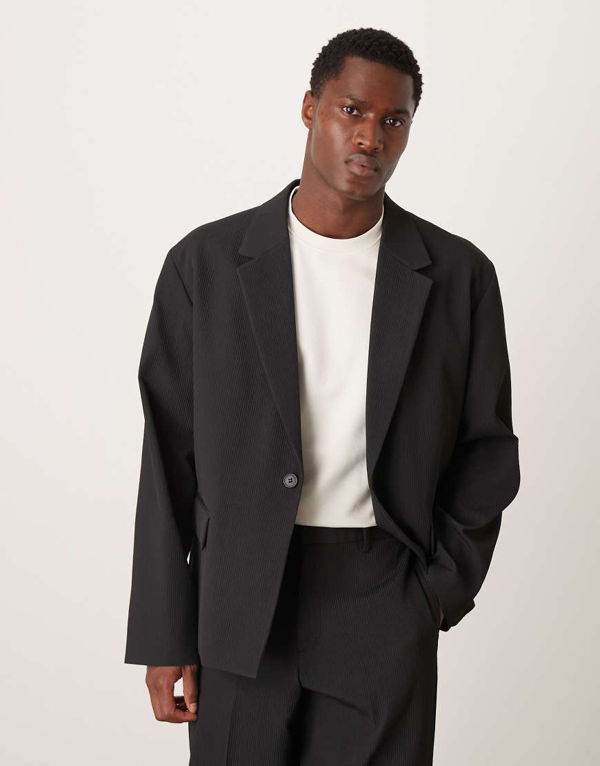 ASOS DESIGN - Kastige, gerippte Anzugjacke in Schwarz von ASOS DESIGN