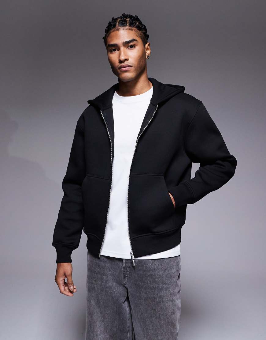 ASOS DESIGN - Kastige, locker geschnittene Kapuzenjacke aus schwerem, neoprenartigem Stoff in Schwarz von ASOS DESIGN