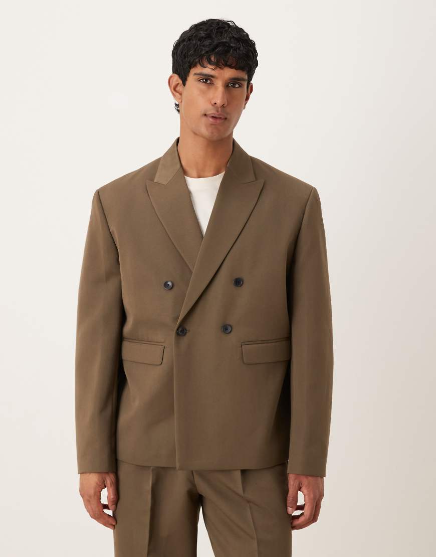 ASOS DESIGN - Kastige, zweireihige Anzugjacke in Olivgrün von ASOS DESIGN