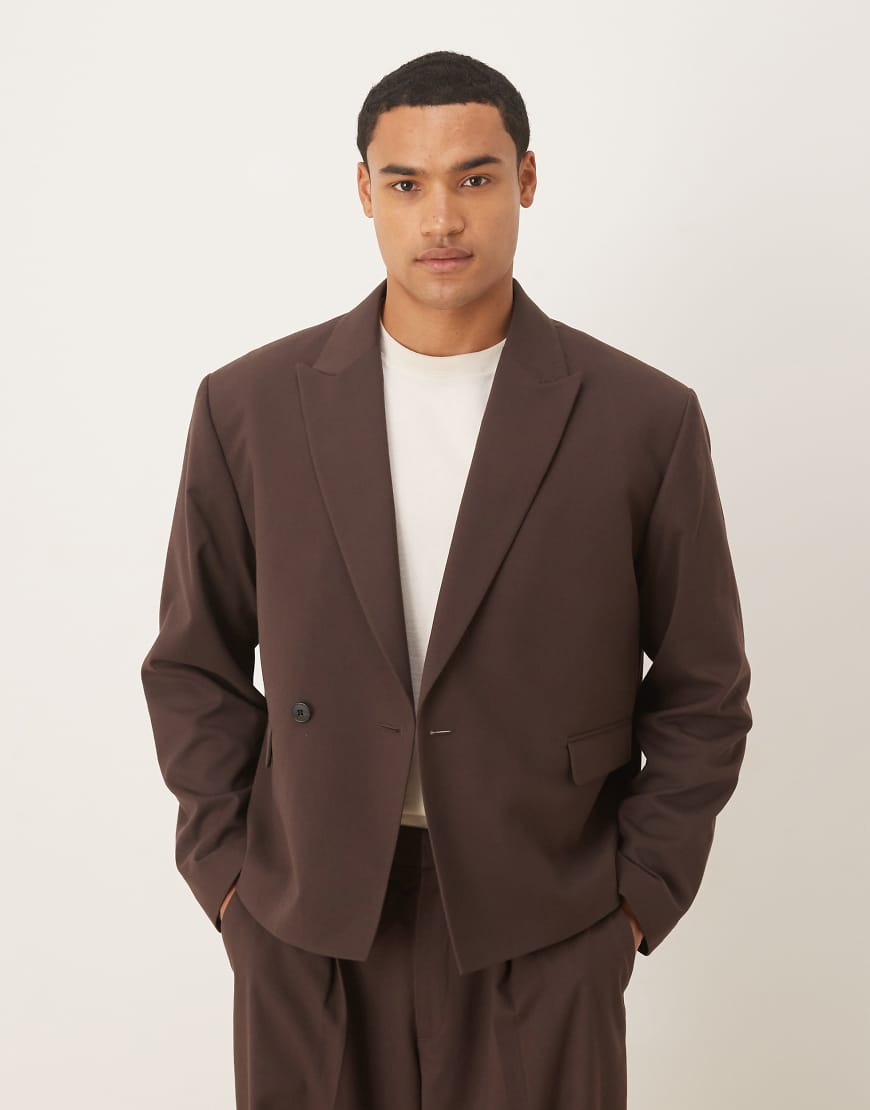 ASOS DESIGN - Kastige Anzugjacke aus Flanell in Braun-Brown von ASOS DESIGN