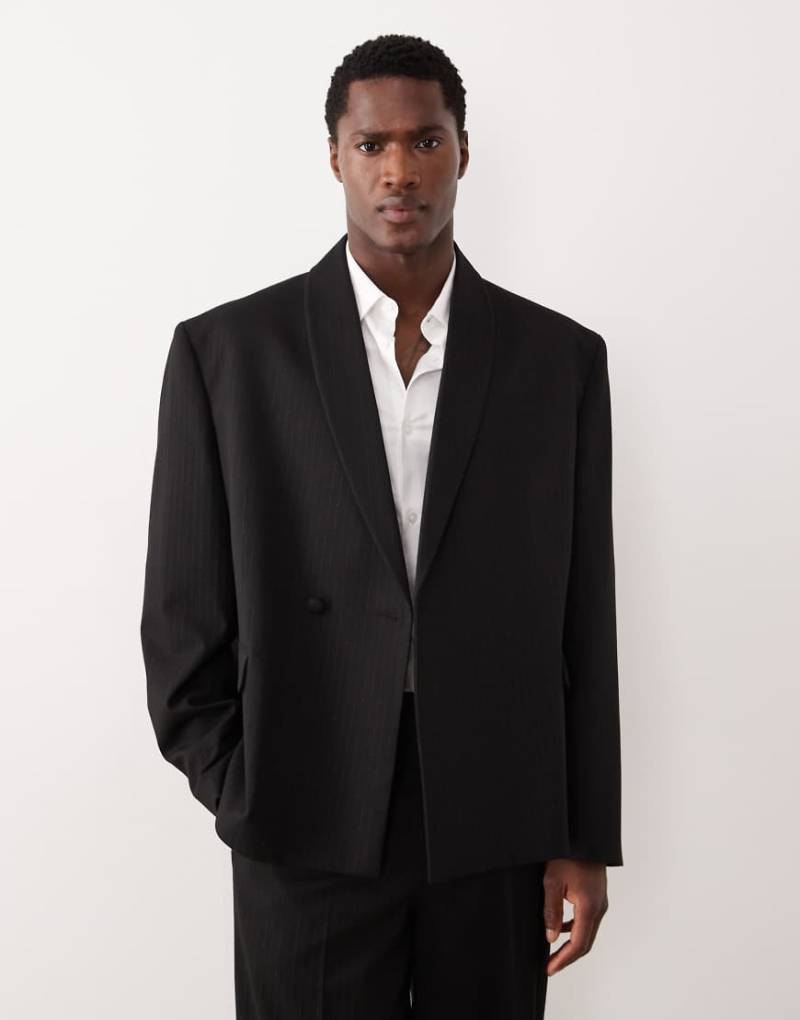ASOS DESIGN - Kastige Anzugjacke in Schwarz mit farblich abgestimmten Metallic-Streifen und Schalrevers von ASOS DESIGN
