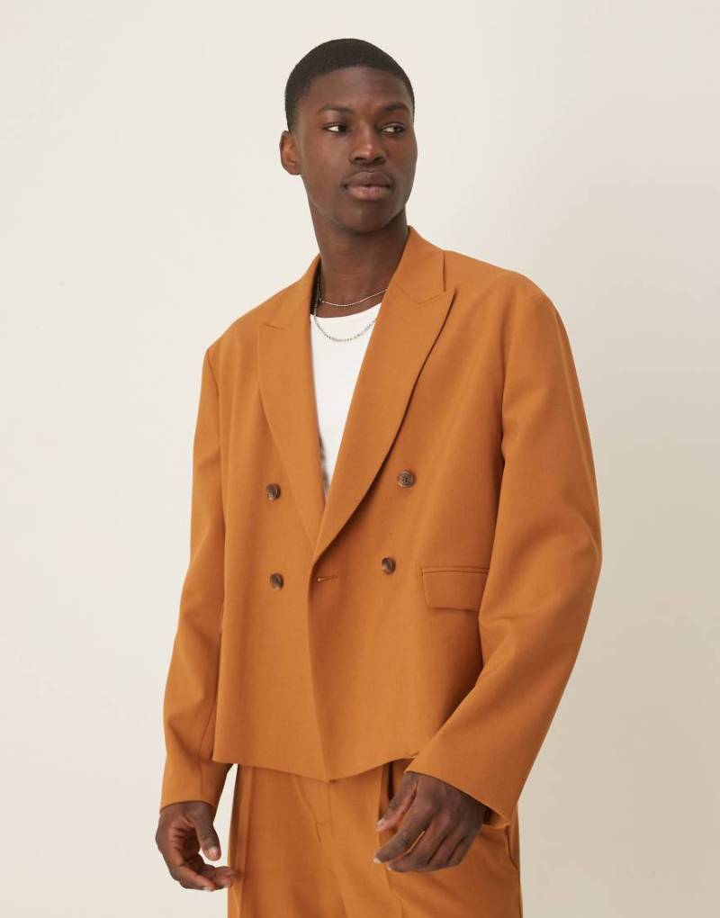 ASOS DESIGN - Kastige Anzugjacke in rostroter Leinenoptik-Orange von ASOS DESIGN