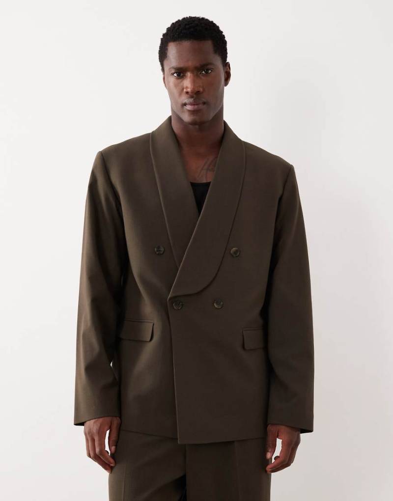 ASOS DESIGN - Kastige Cropped-Anzugjacke in Olivgrün mit Schalkragen von ASOS DESIGN