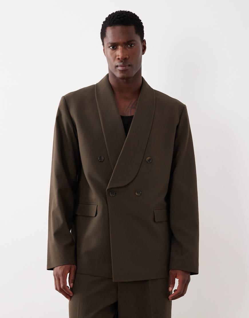 ASOS DESIGN - Kastige Cropped-Anzugjacke in Olivgrün mit Schalkragen von ASOS DESIGN