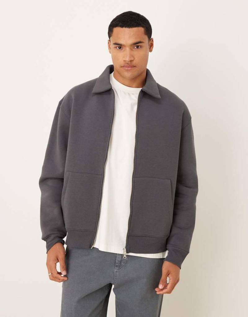ASOS DESIGN - Kastige Harrington-Jacke in Anthrazit mit Oversize-Design und Reißverschluss-Grau von ASOS DESIGN