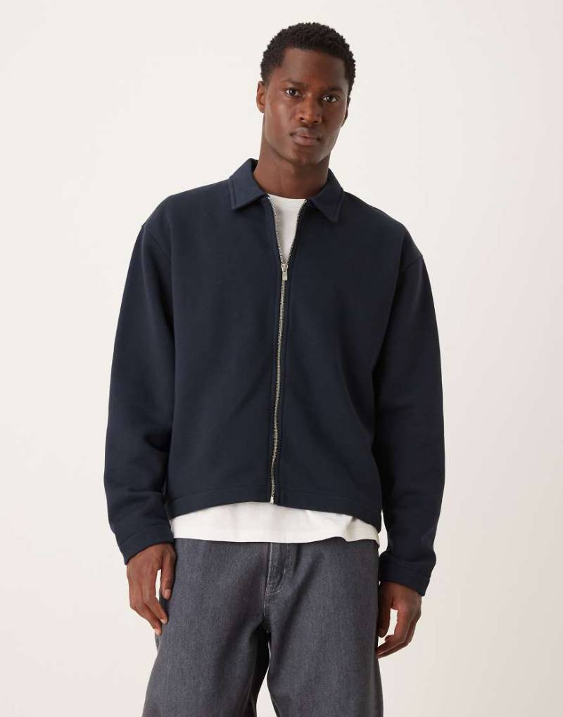 ASOS DESIGN - Kastige Harrington-Jacke in Marineblau mit Oversize-Passform und durchgehendem Reißverschluss von ASOS DESIGN