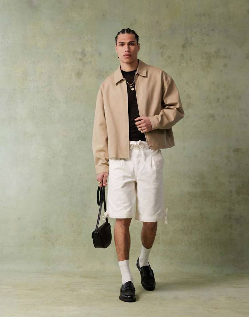ASOS DESIGN - Kastige Harrington-Jacke in Steinbeige mit Oversize-Passform-Neutral von ASOS DESIGN
