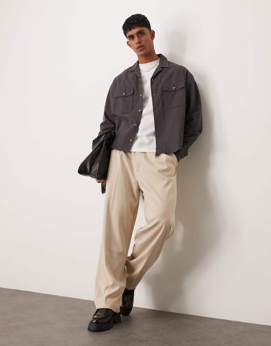 ASOS DESIGN - Kastige Hemdjacke in Dunkelgrau mit Reverskragen von ASOS DESIGN