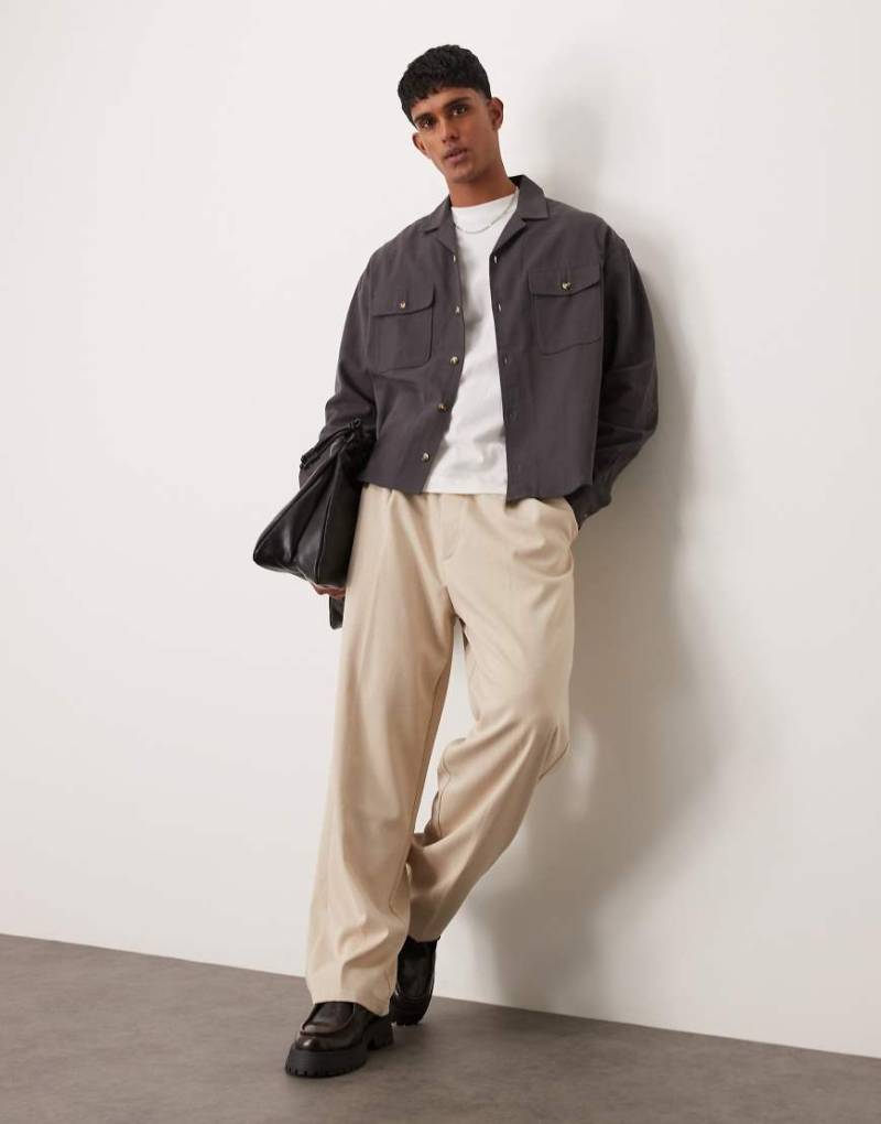 ASOS DESIGN - Kastige Hemdjacke in Dunkelgrau mit Reverskragen von ASOS DESIGN