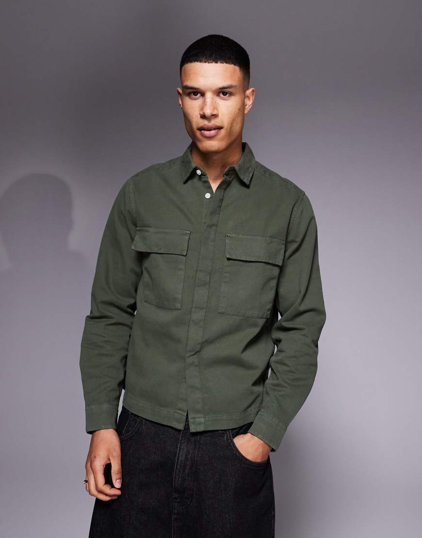 ASOS DESIGN - Kastige Hemdjacke in Khaki-Grün von ASOS DESIGN