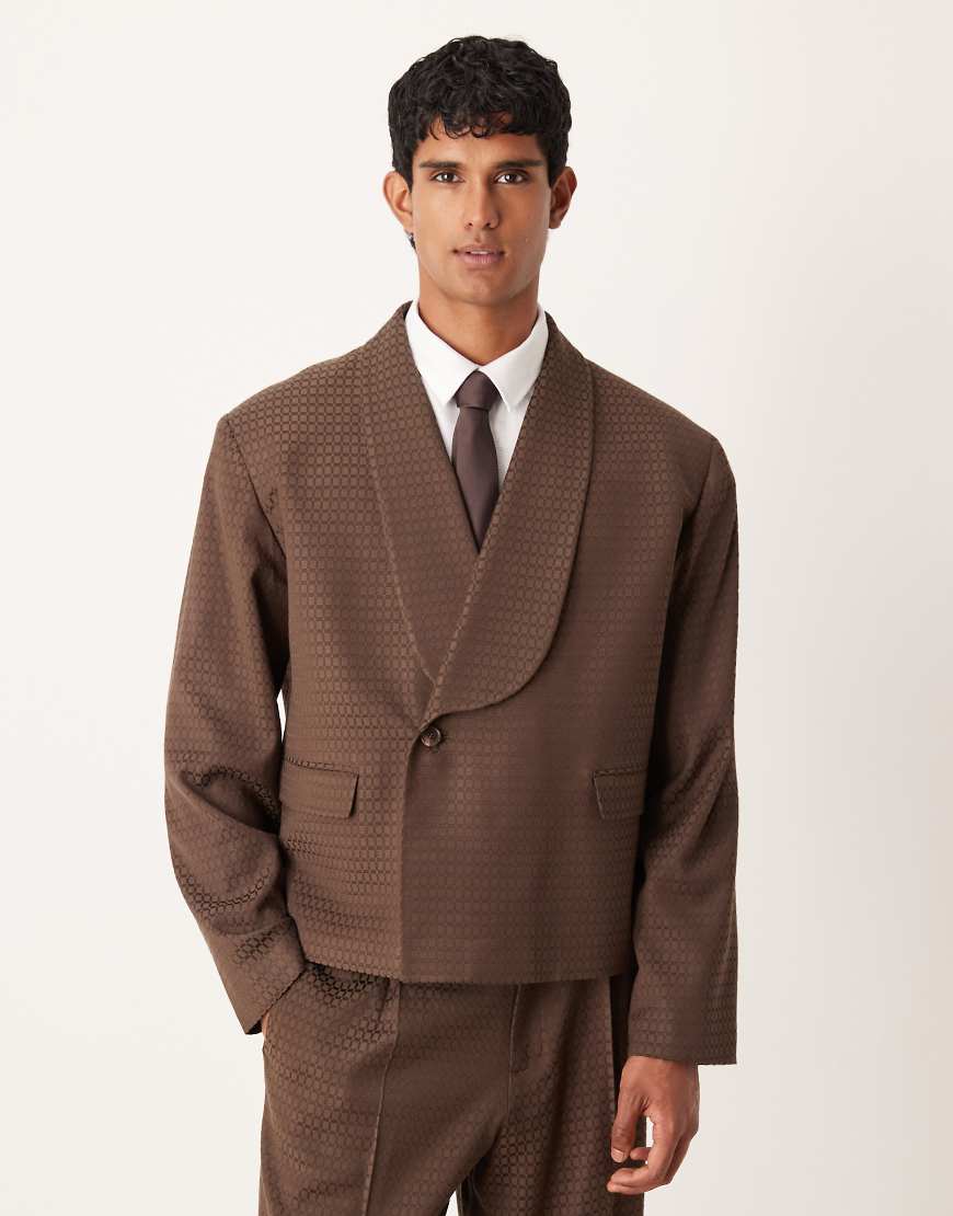 ASOS DESIGN - Kastige Jacquard-Anzugjacke in Braun-Brown von ASOS DESIGN