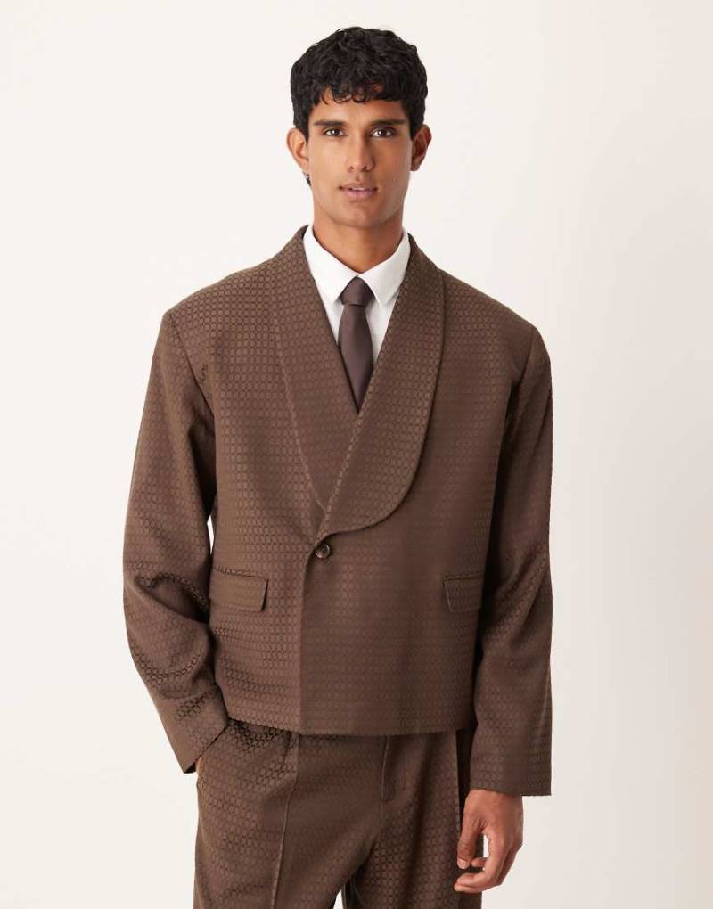 ASOS DESIGN - Kastige Jacquard-Anzugjacke in Braun-Brown von ASOS DESIGN