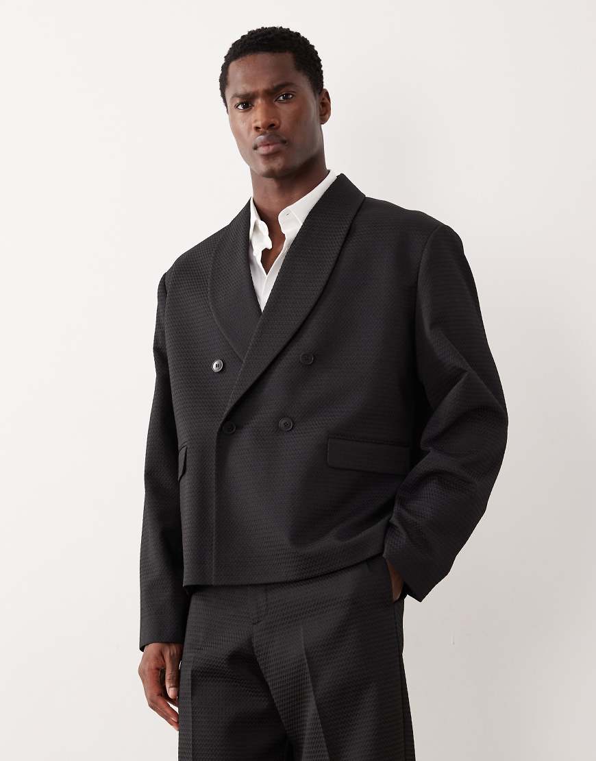 ASOS DESIGN - Kastige Jacquard-Anzugjacke in Schwarz von ASOS DESIGN