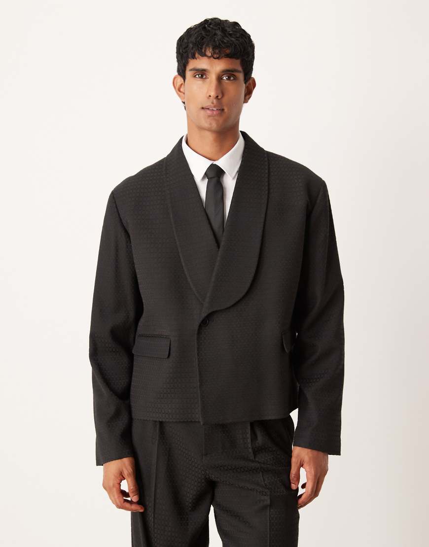 ASOS DESIGN - Kastige Jacquard-Anzugjacke in Schwarz von ASOS DESIGN
