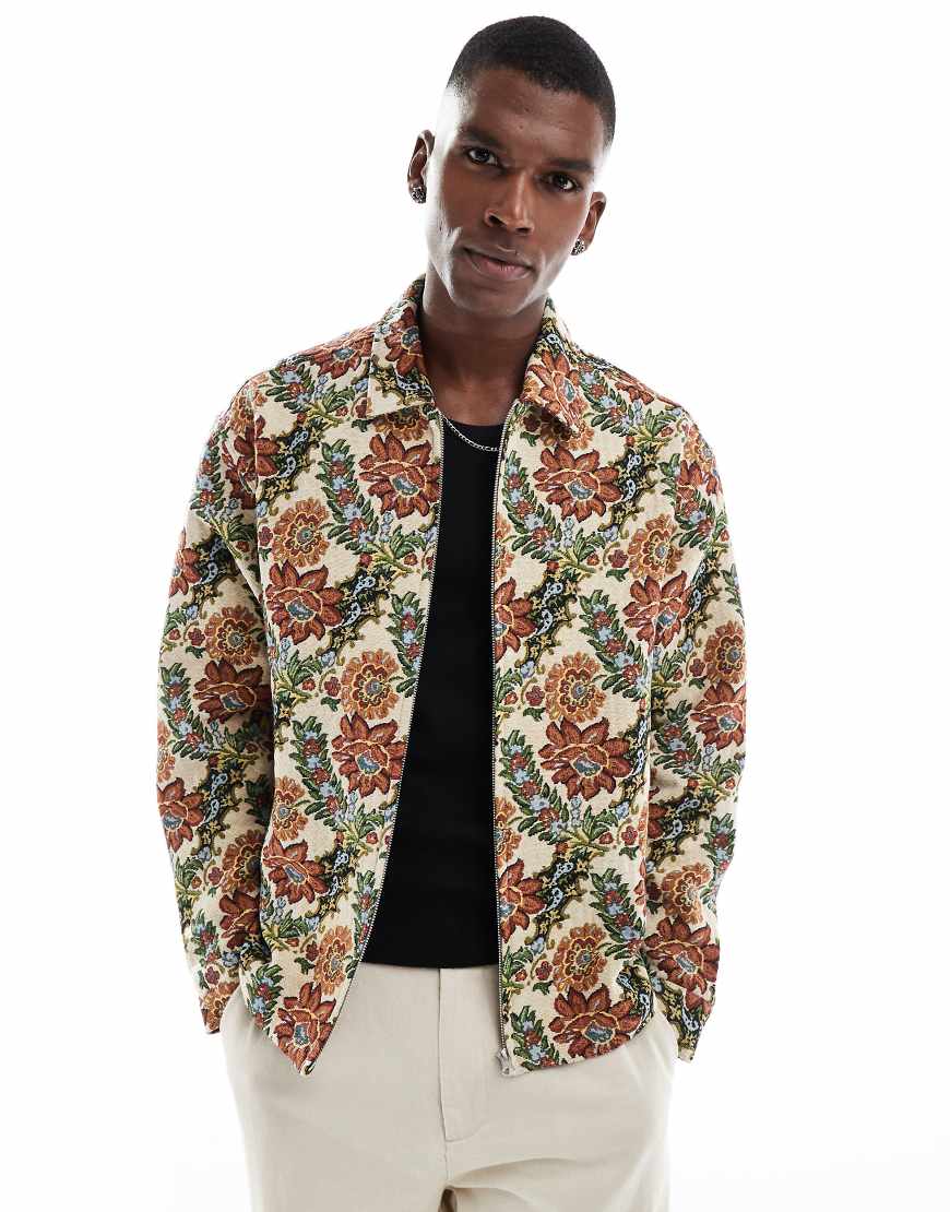 ASOS DESIGN - Kastige Oversize-Hemdjacke mit Reißverschluss und Gobelin-Muster-Neutral ASOS DESIGN - Kastige Oversize-Hemdjacke mit Reißverschluss und Gobelin-Muster-Neutral von ASOS DESIGN