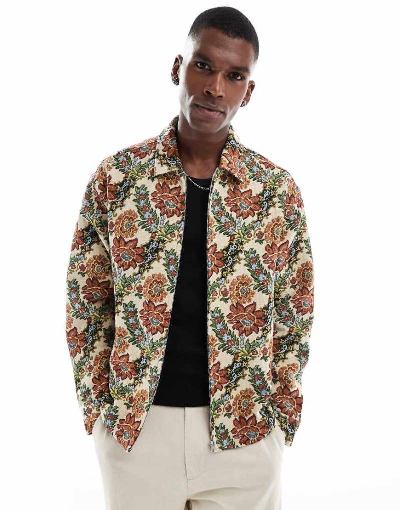 ASOS DESIGN - Kastige Oversize-Hemdjacke mit Reißverschluss und Gobelin-Muster-Neutral von ASOS DESIGN