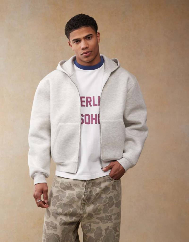 ASOS DESIGN - Kastige Oversize-Kapuzenjacke aus schwerem Scuba-Stoff in grau meliert mit Reißverschluss von ASOS DESIGN