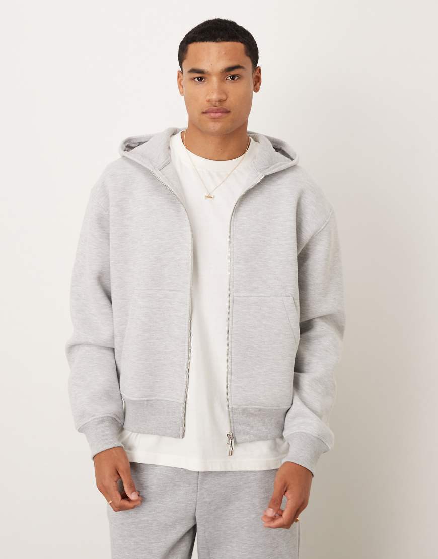 ASOS DESIGN - Locker geschnittene, kastige Kapuzenjacke aus schwerem, neoprenartigem Stoff in meliertem Eisgrau ASOS DESIGN - Locker geschnittene, kastige Kapuzenjacke aus schwerem, neoprenartigem Stoff in meliertem Eisgrau von ASOS DESIGN